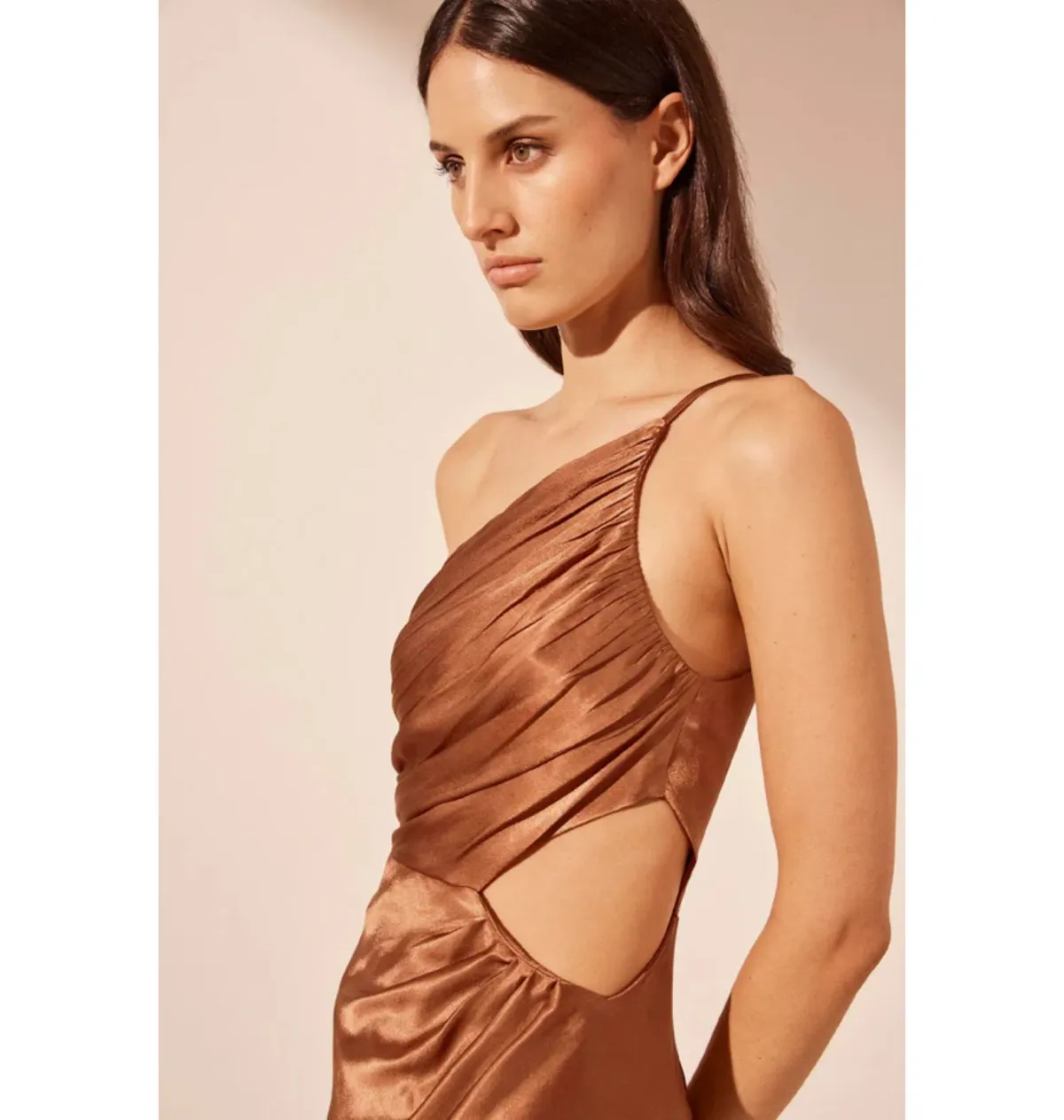 Shona Joy La Lune Asymmetrical Gathered Maxi Dress Almond Size AU 10 - Image 2