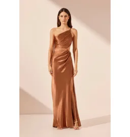 Shona Joy La Lune Asymmetrical Gathered Maxi Dress Almond Size AU 10 for rent on The Volte - image 1