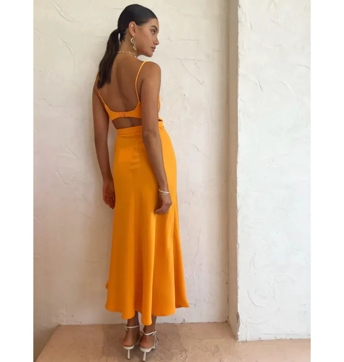 By Johnny Callia Wire Midi Dress In Apricot Orange Size AU 12 - Image 5