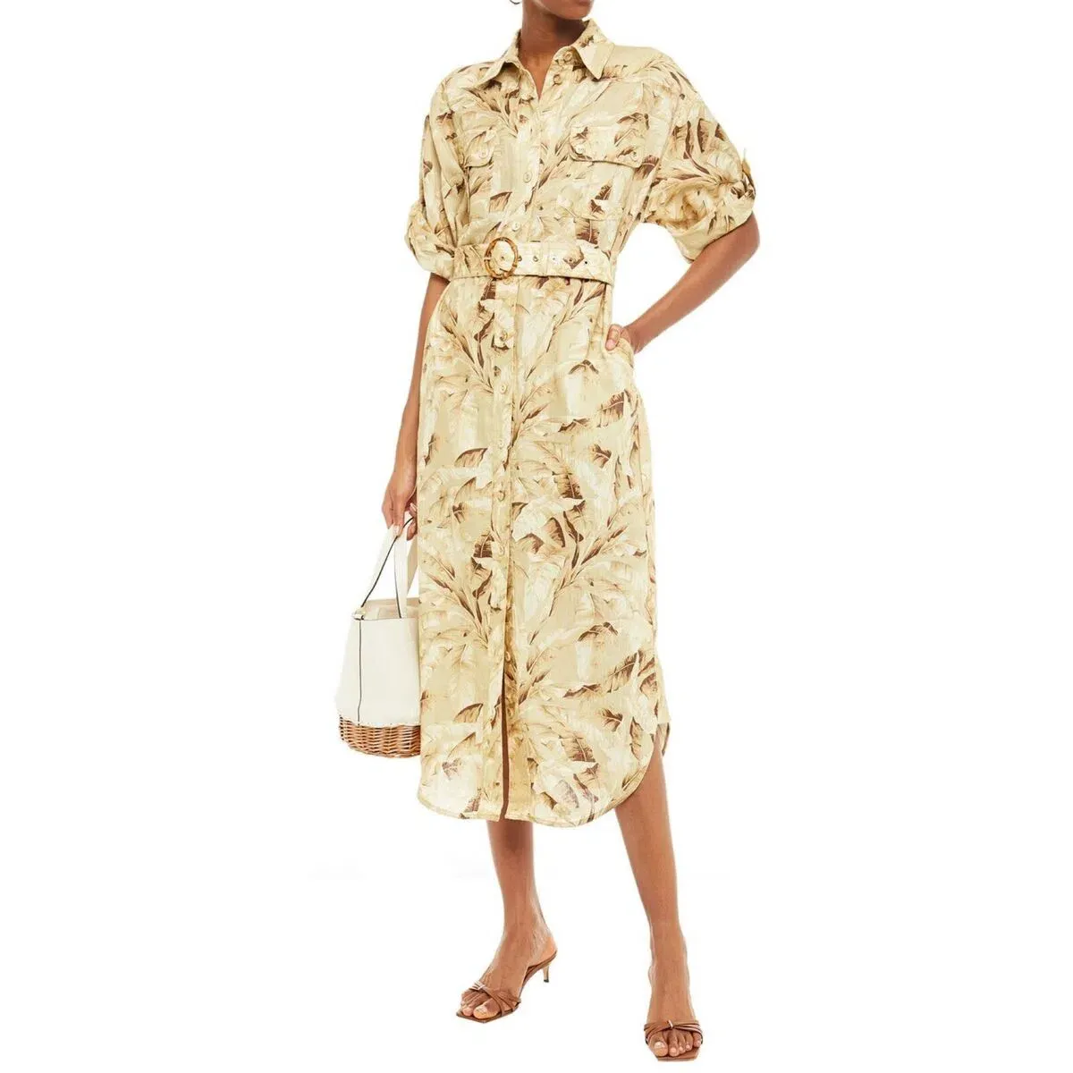 Zimmermann Linen Belted Shirt Dress Palm Tree Print Size 3 / AU 14 - Image 1