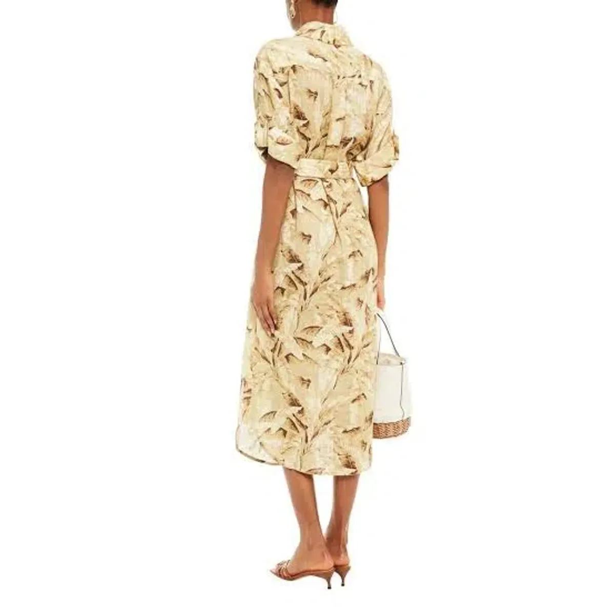 Zimmermann Linen Belted Shirt Dress Palm Tree Print Size 3 / AU 14 - Image 2