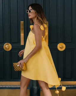 Leo Lin Fiona Rose Mini Dress Sorbet Yellow Size AU 12 for rent on The Volte - image 1