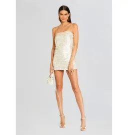 Retrofete Eleanora Sequin Dress Beige/White Side XS / AU 6 for rent on The Volte - image 1