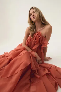 AJE Pandorea Layered Maxi Dress Coral Clay Size 8 for rent on The Volte - image 2