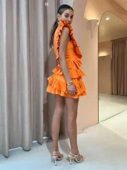 By Nicola Adrift Frill Mini Dress in Sunset Size 6 for rent on The Volte - image 4