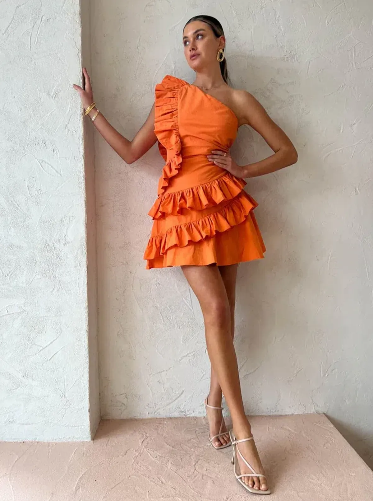 By Nicola Adrift Frill Mini Dress in Sunset Size 6 - Image 5