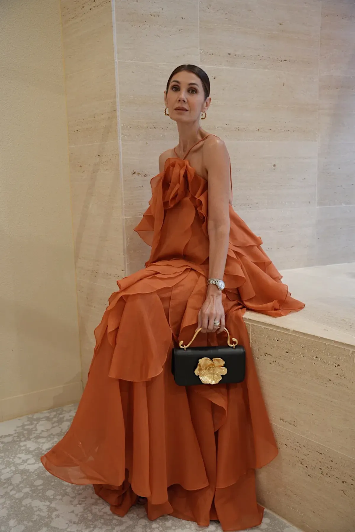 Aje  Pandorea Layered Maxi Dress Coral Clay Size 6  - Image 5