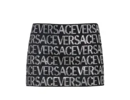 Versace Embellished Logo Wool Mini Skirt In Black/Silver Size 8  for rent on The Volte - image 4