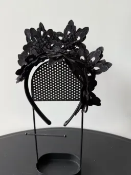 Olga Berg Lace Fascinator Black One Size for rent on The Volte - image 1