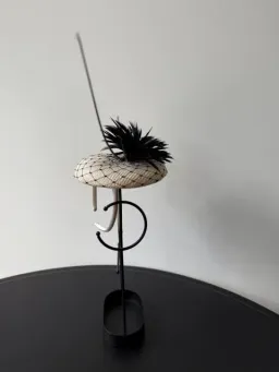 Olga Berg Small Raffia Beret Fascinator Black and White for rent on The Volte - image 2