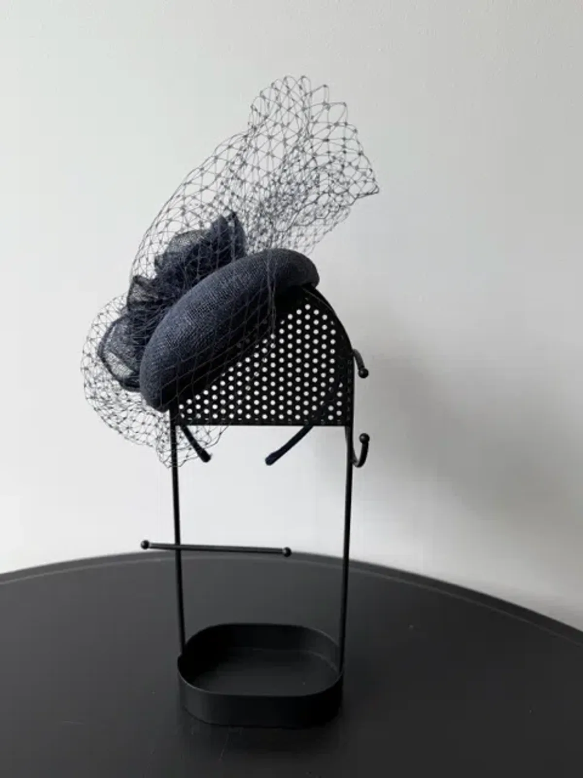 Millinery Headpiece With Raffia Flowers and Veil - Image 3