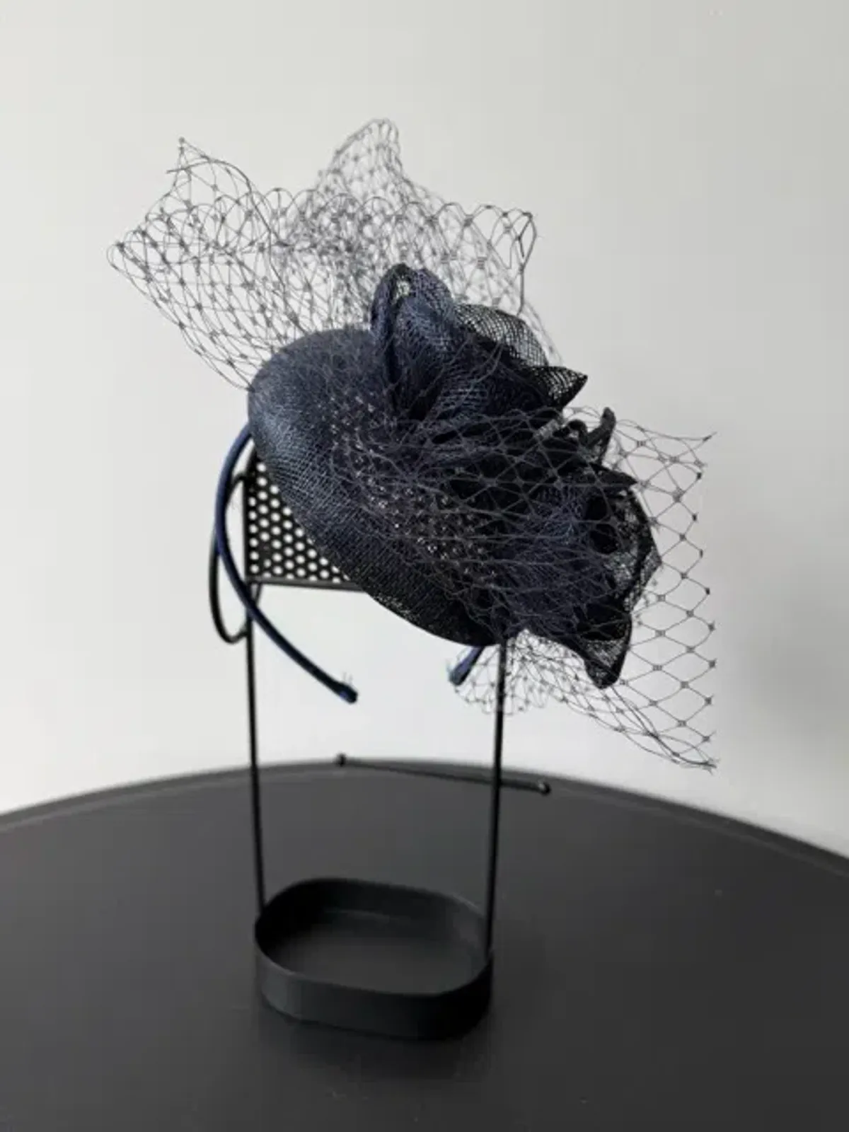 Millinery Headpiece With Raffia Flowers and Veil - Image 1