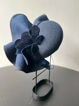 Felted Wool Headpiece with Sculptural Detail and Floral Velvet Adornment Navy One Size for rent on The Volte - image 1