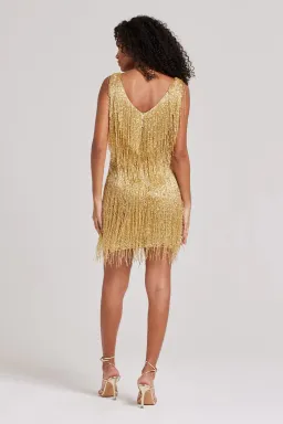 Nadine Merabi Sadie Beaded Fringe Mini Dress Gold Size XS / AU 6 for rent on The Volte - image 3