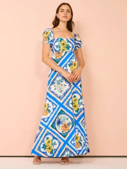 By Nicola Mariposa Puff Sleeve Maxi Dress in Azure Floral Size 8 for rent on The Volte - image 1