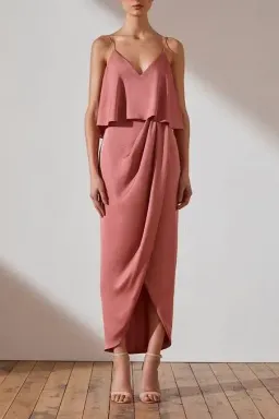 Shona Joy Luxe Cocktail Frill Satin Slip Bridesmaid Dress Rose Pink Size 10 for rent on The Volte - image 2