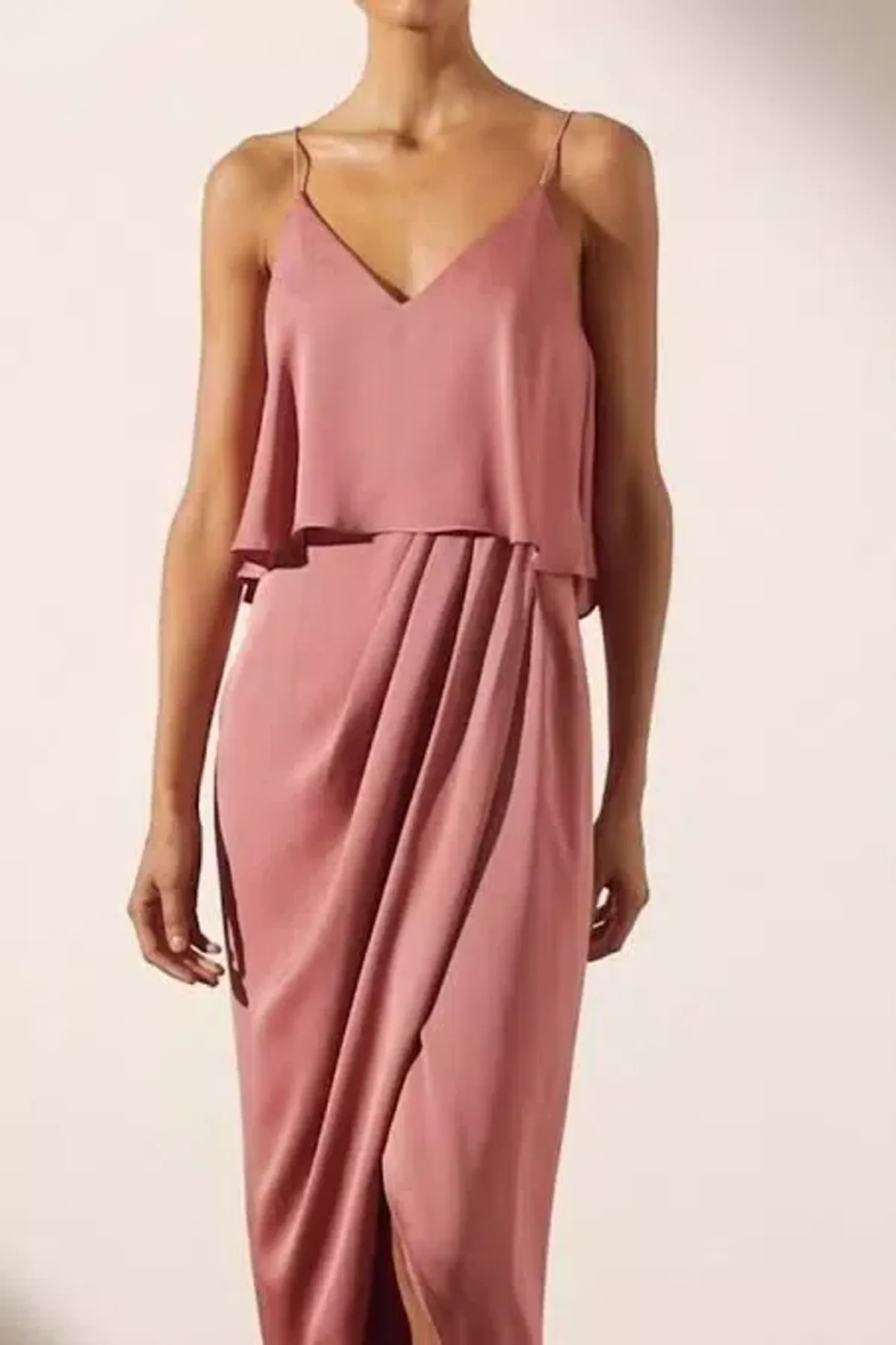 Shona Joy Luxe Cocktail Frill Satin Slip Bridesmaid Dress Rose Pink Size 10 - Image 3