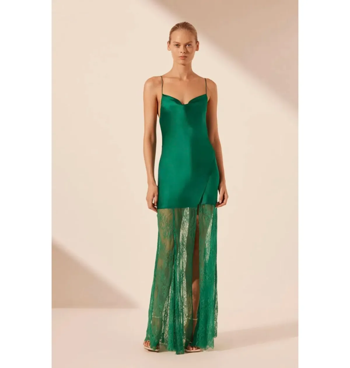 Shona Joy Elle Silk Lace Cowl Maxi Dress Emerald Green Size AU 10 - Image 1