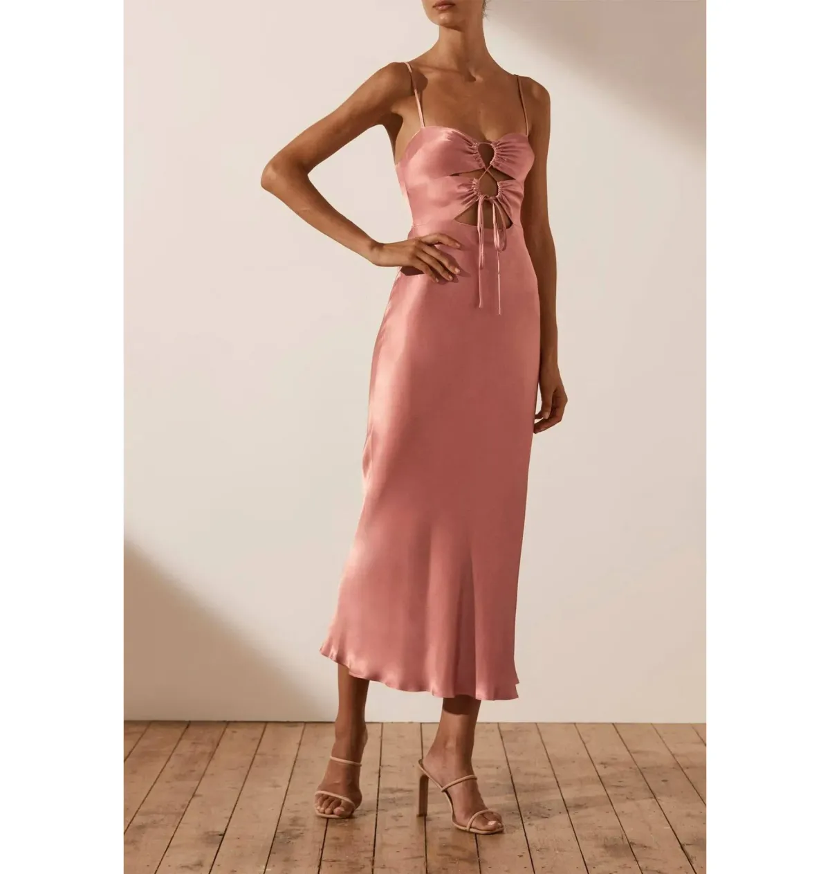 Shona Joy Eloise Lace Up Midi Dress Antique Rose Size AU 6 - Image 1