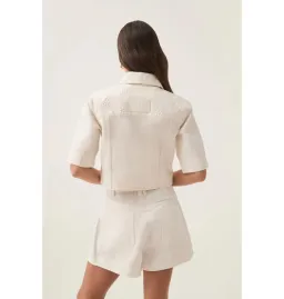 Aje Ren Denim Crop Shirt and Ren Belmond Denim Short Set in White Size AU 8  for rent on The Volte - image 5