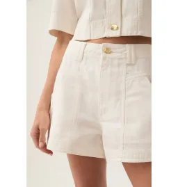 Aje Ren Denim Crop Shirt and Ren Belmond Denim Short Set in White Size AU 8  for rent on The Volte - image 2