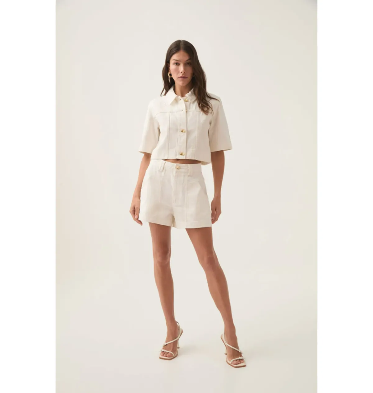 Aje Ren Denim Crop Shirt and Ren Belmond Denim Short Set in White Size AU 8  - Image 1