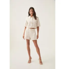 Aje Ren Denim Crop Shirt and Ren Belmond Denim Short Set in White Size AU 8  for rent on The Volte - image 1