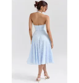 House of CB Arietta Jacquard Halter Midi Dress Bluebell Floral Size AU 6  for rent on The Volte - image 4