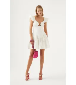 Aje Simone Frill Sleeve Mini Dress Ivory Size 16 for rent on The Volte - image 1
