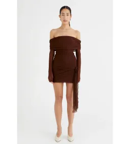 Benni Yasmin Off Shoulder Mini Dress in Cacao Size 8 for rent on The Volte - image 1
