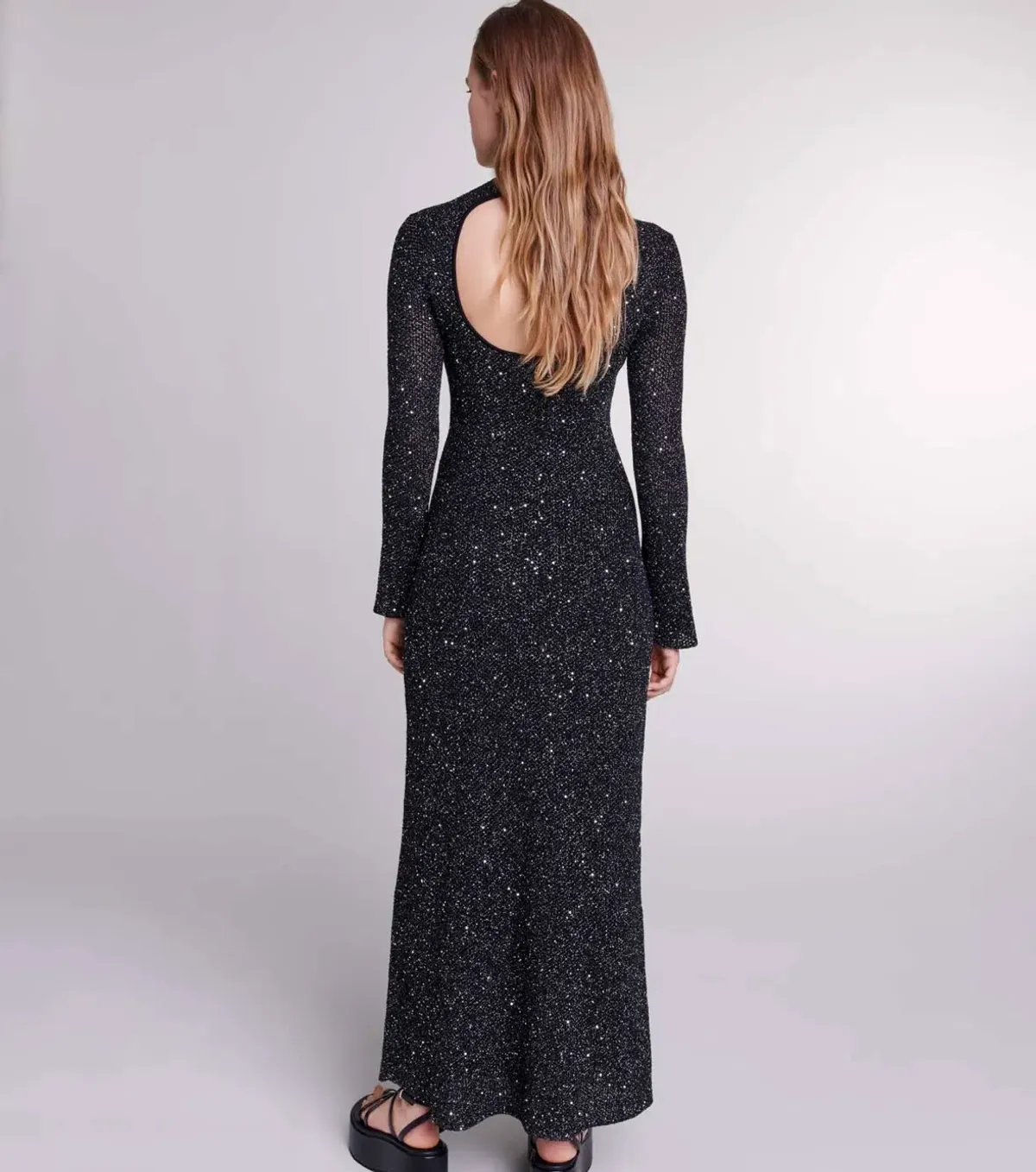  Maje Sequin Embellished Open Back Dress Black Size 8 - Image 2