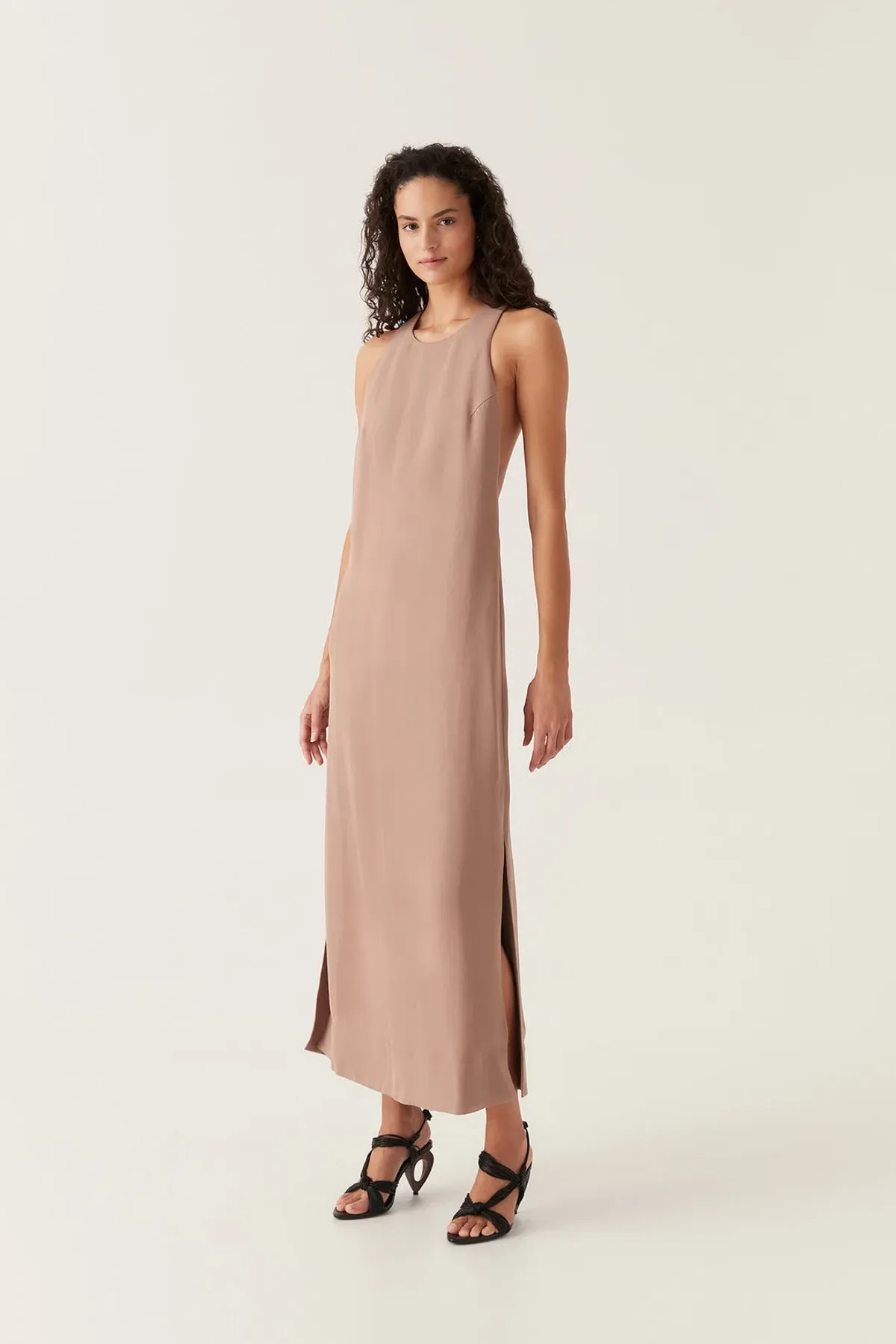 Aje Intrigue Twist Back Midi Dress in Chocolate Brown Size AU 10  - Image 2