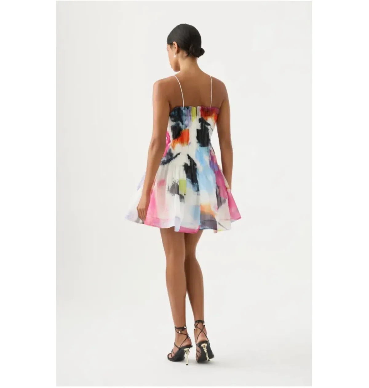 Aje Celestial Pleated Mini Dress Abstract Sunset Size AU 10  - Image 3