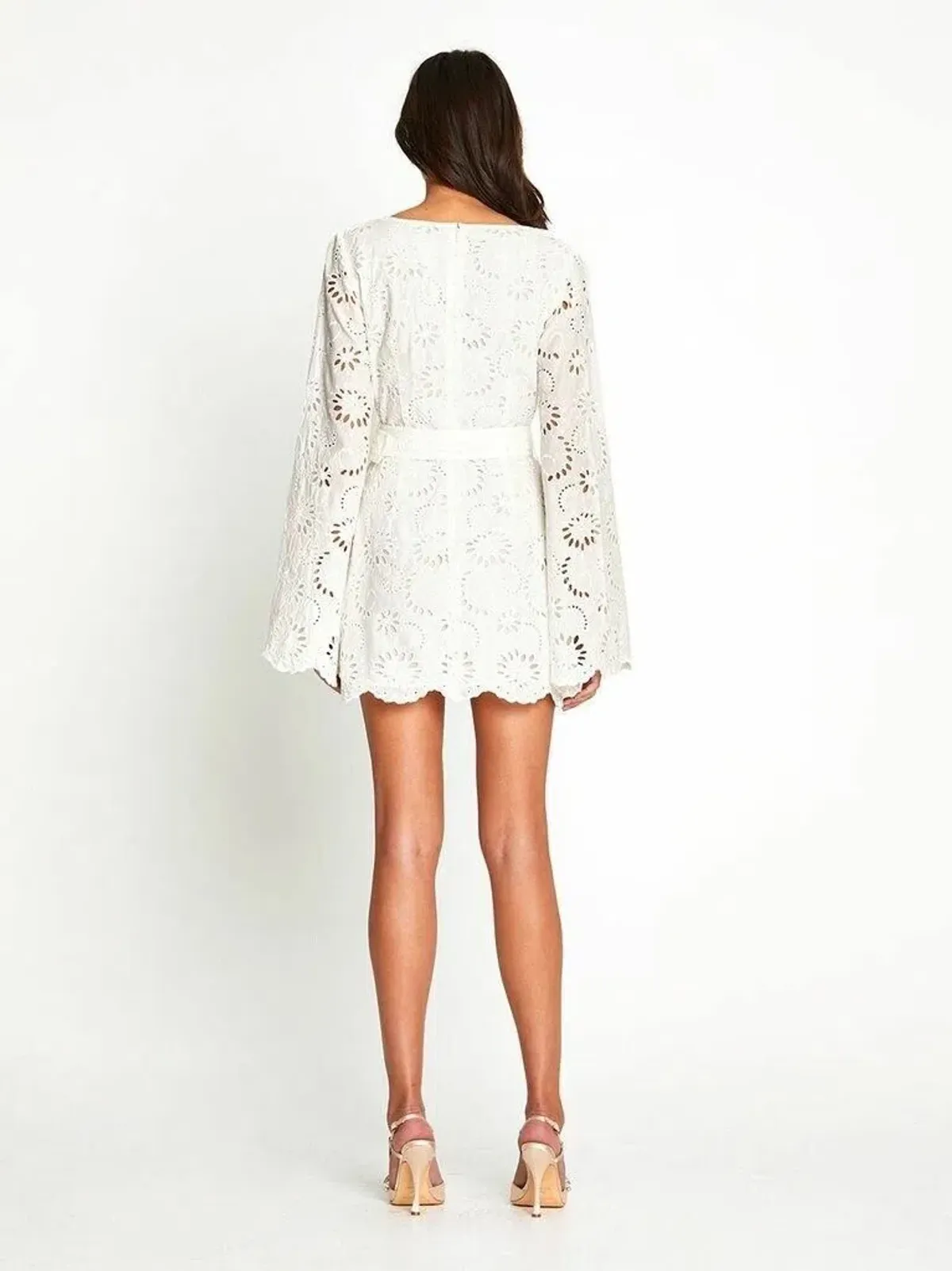 Alice McCall Obscurity Broderie Anglaise Bell Sleeve Belted Mini Dress White Size 8 - Image 3
