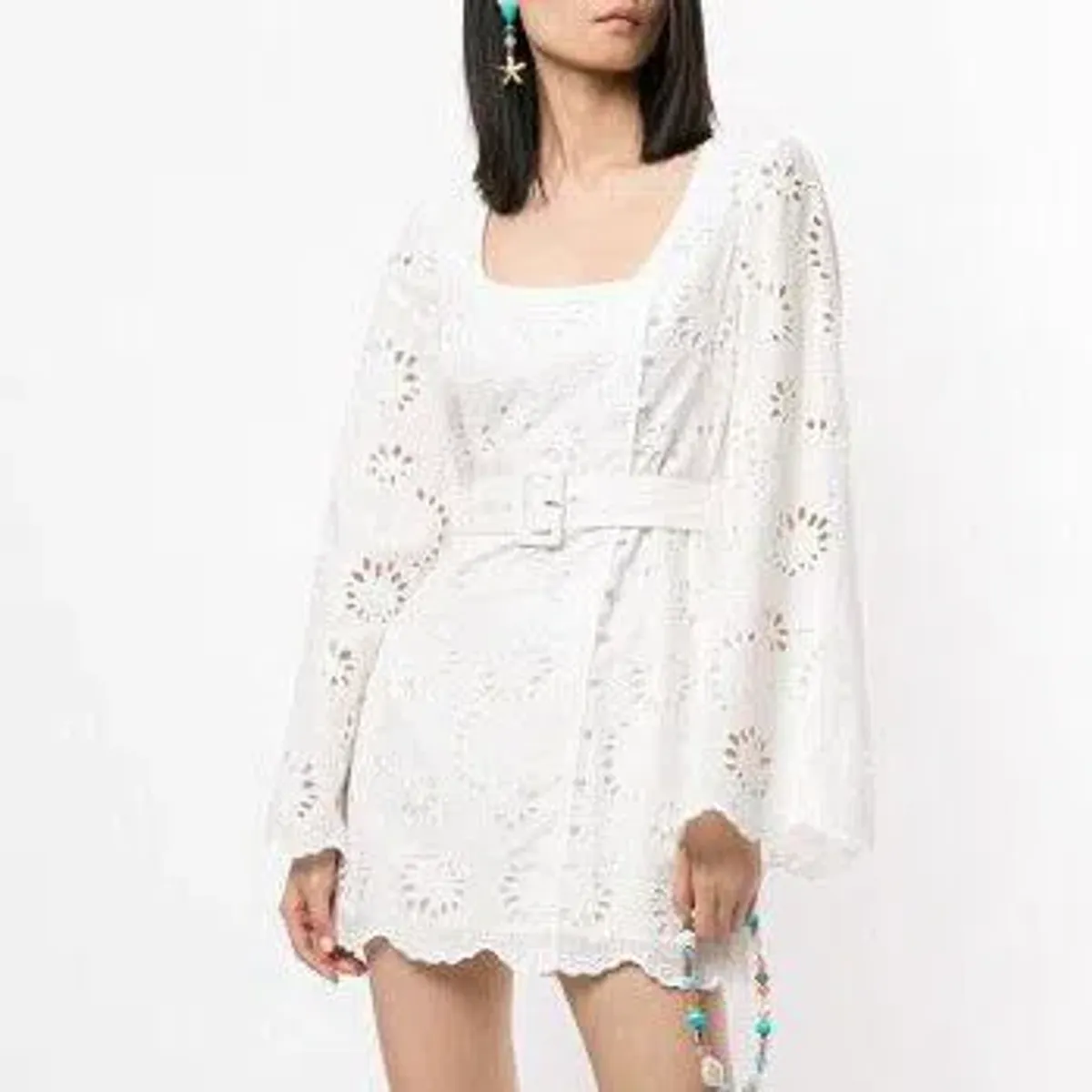 Alice McCall Obscurity Broderie Anglaise Bell Sleeve Belted Mini Dress White Size 8 - Image 9