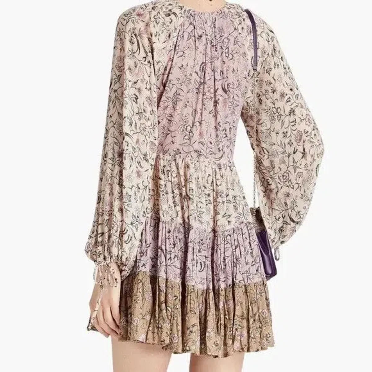 Tigerlily Livana Fabia Patchwork Long Sleeve Mini Dress Lilac Floral Size 12 - Image 3
