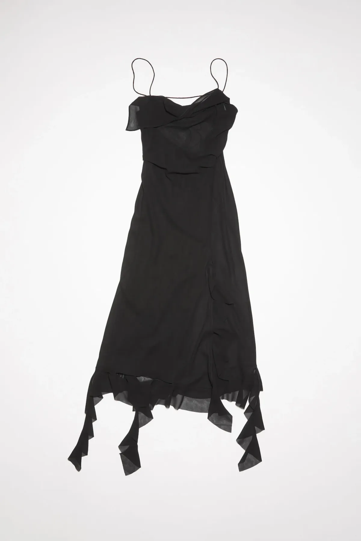 Acne Studios Asymmetrical Ruffled Midi Strap Dress in Black Size 10 - Image 6