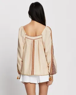 Tigerlily Dellah Embroidered Linen Long Sleeve Blouse Multi Size 12 for rent on The Volte - image 3