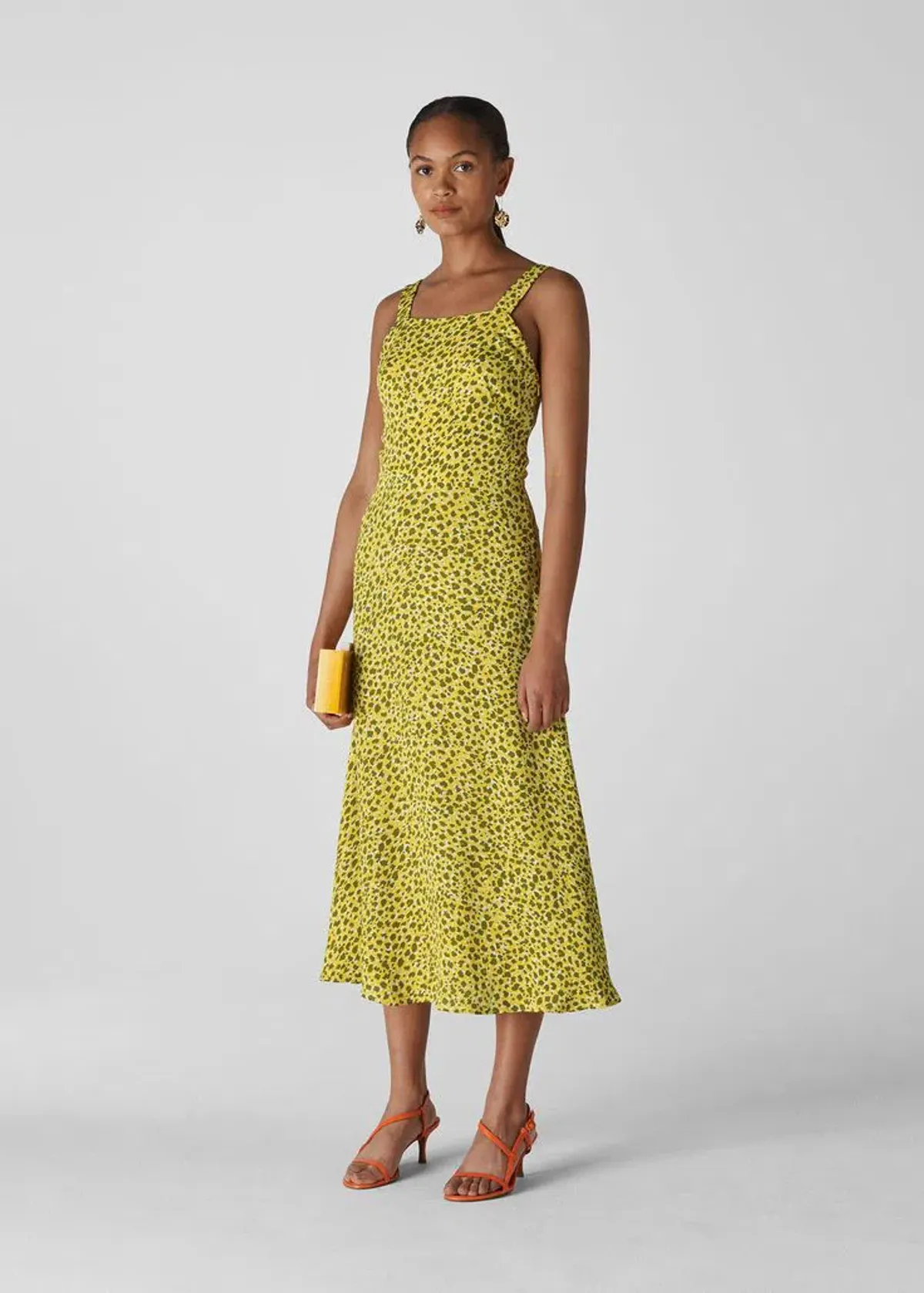 Whistles Llora Clouded Midi Dress Leopard Yellow Size 4 - Image 1