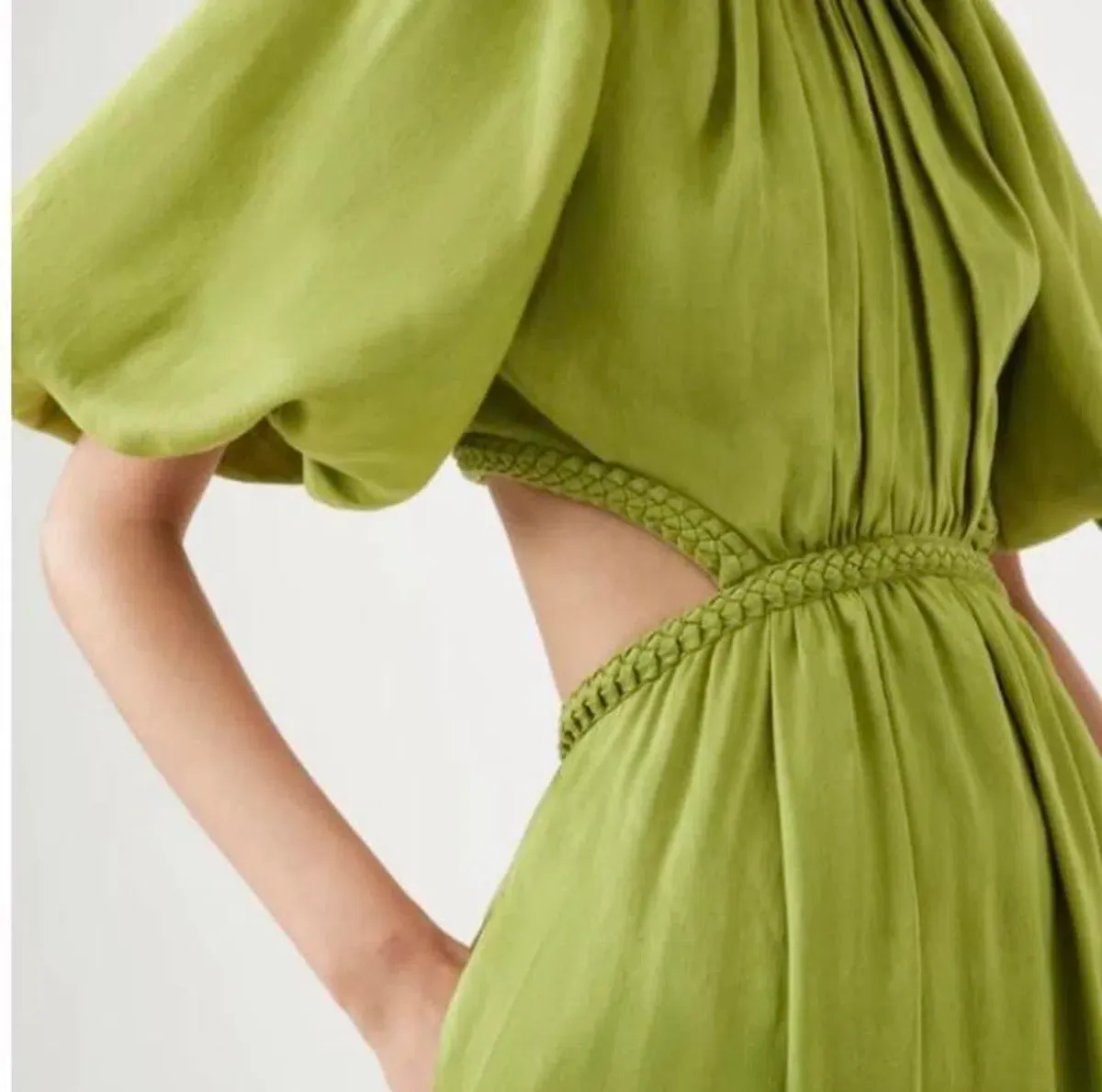 AJE Capucine Puff Sleeve Midi Dress in Verdant Green Size 8 - Image 3