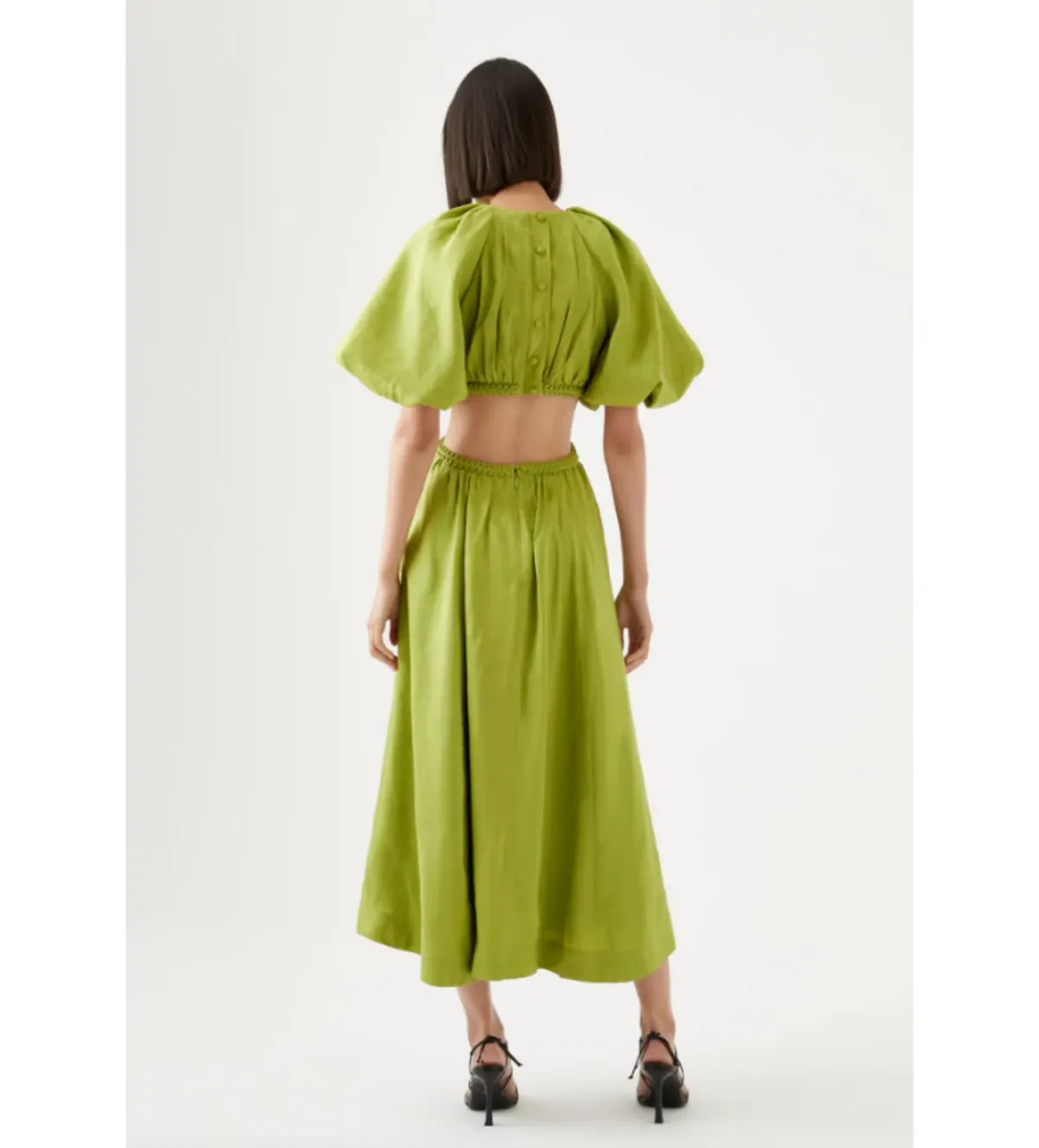 AJE Capucine Puff Sleeve Midi Dress in Verdant Green Size 8 - Image 5
