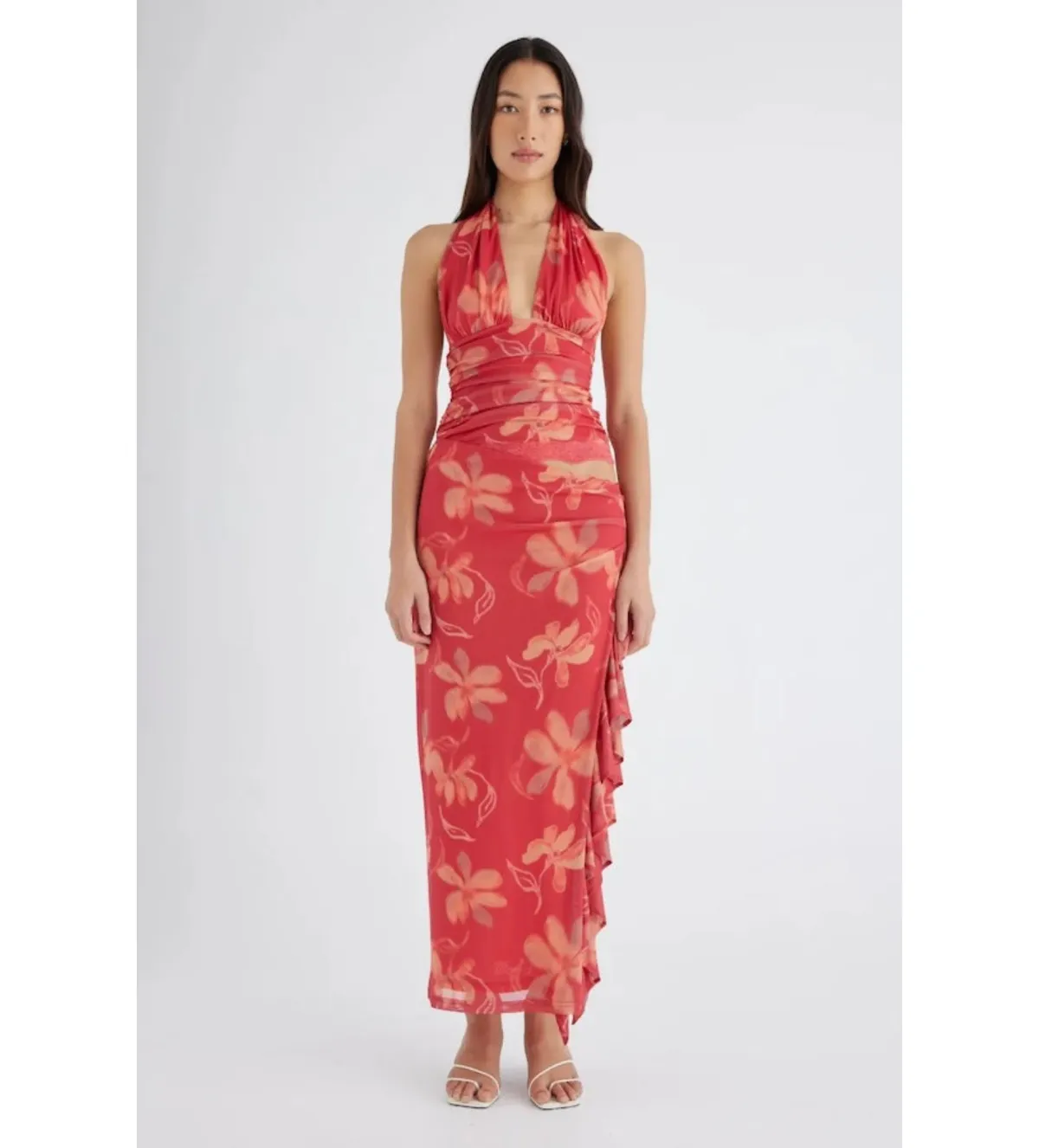BENNI  Penelope Halter Maxi Dress Hibiscus Floral Size 8 - Image 1