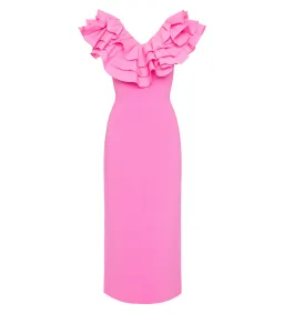 AJE Transcendent Ruffle Midi Dress Cerise Pink Size 8  for rent on The Volte - image 4
