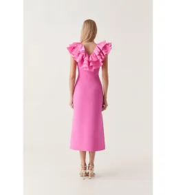 AJE Transcendent Ruffle Midi Dress Cerise Pink Size 8  for rent on The Volte - image 2