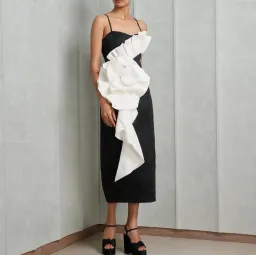 Aje Parallels Spiral Midi Dress Black-Ivory Size AU 8 for rent on The Volte - image 1