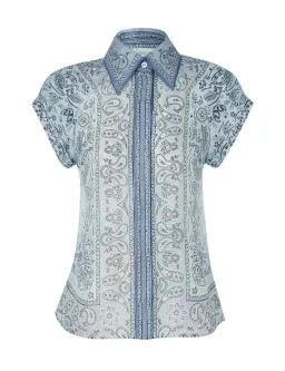 Zimmermann Gathered Shirt and Midi Skirt Set Blue Bandana Size 2/Au  12 for rent on The Volte - image 4