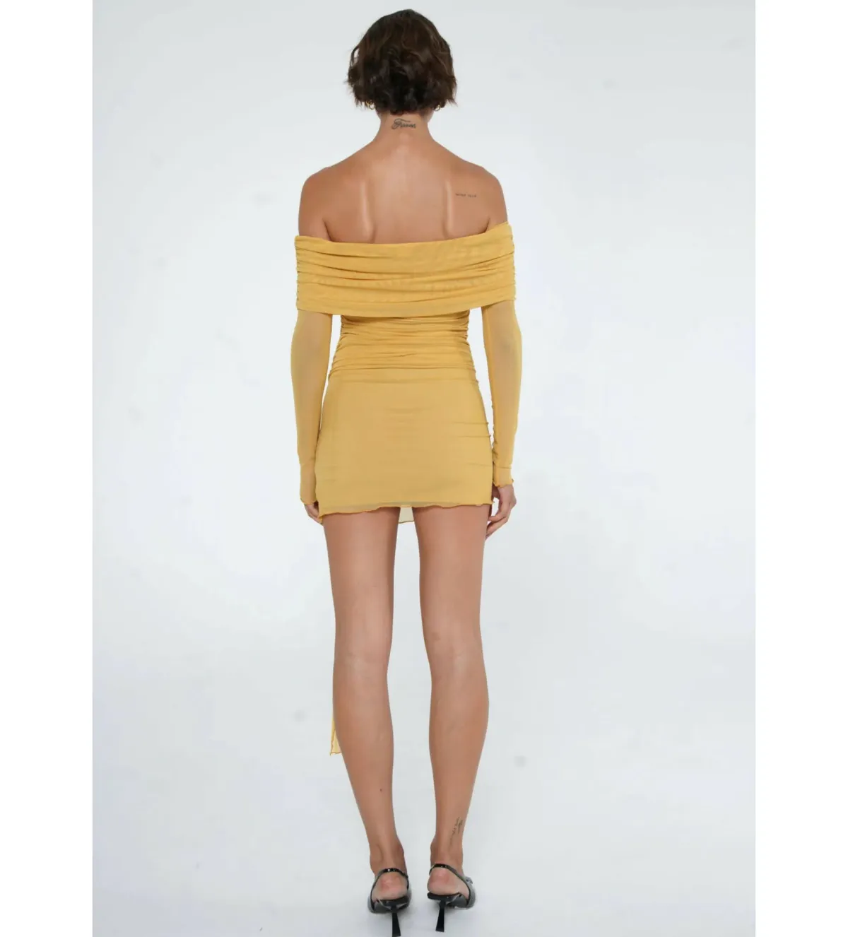 Benni Yasmin Off-Shoulder Mini Dress Mustard Size 10  - Image 2