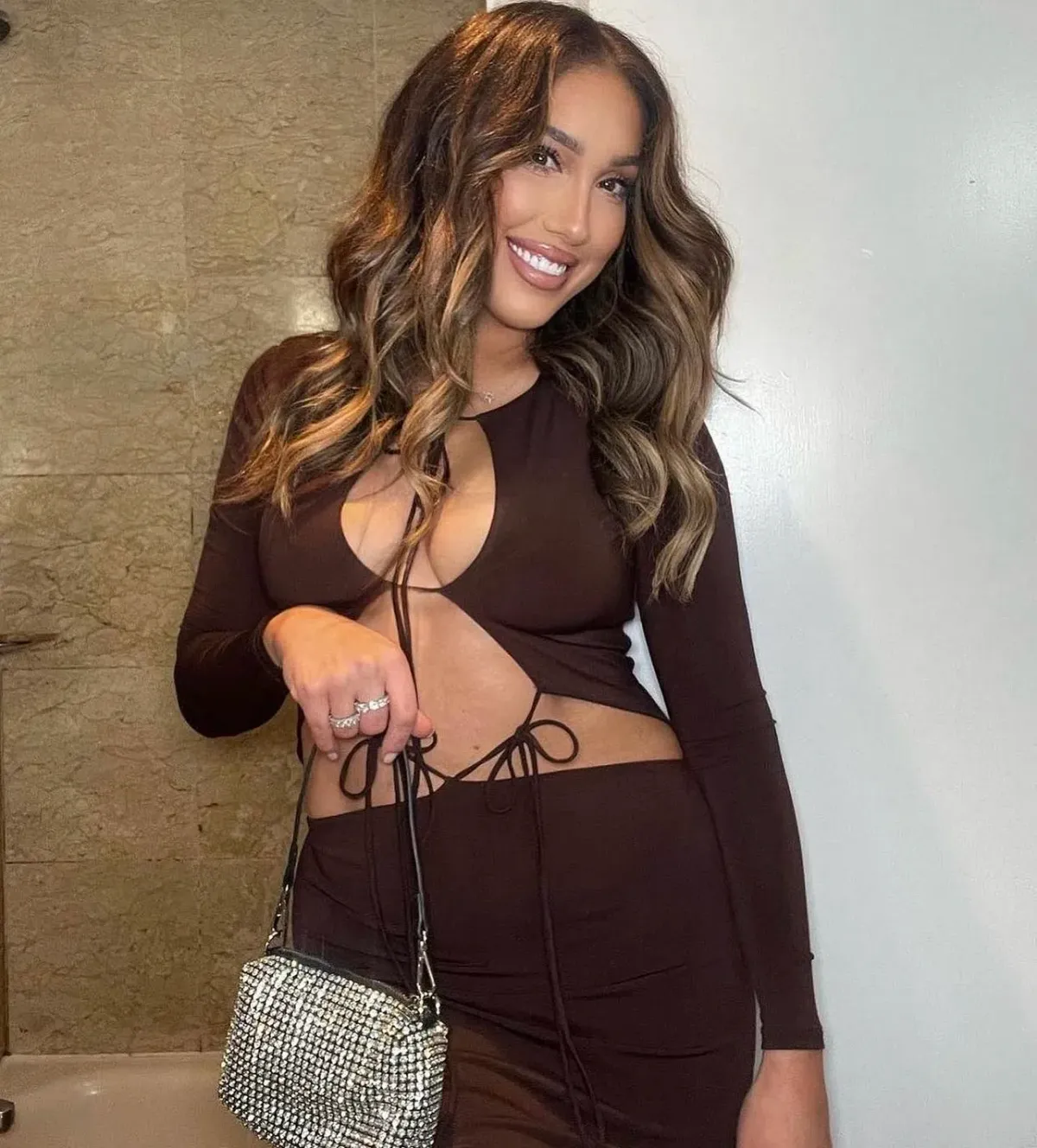 Aya Muse Perugia Drawstring Midi Dress Brown Size AU 6 - Image 3