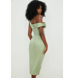 House of CB Lulu Asymmetric Drape Midi Corset Dress in Pistachio Size XS / AU 6 for rent on The Volte - image 4