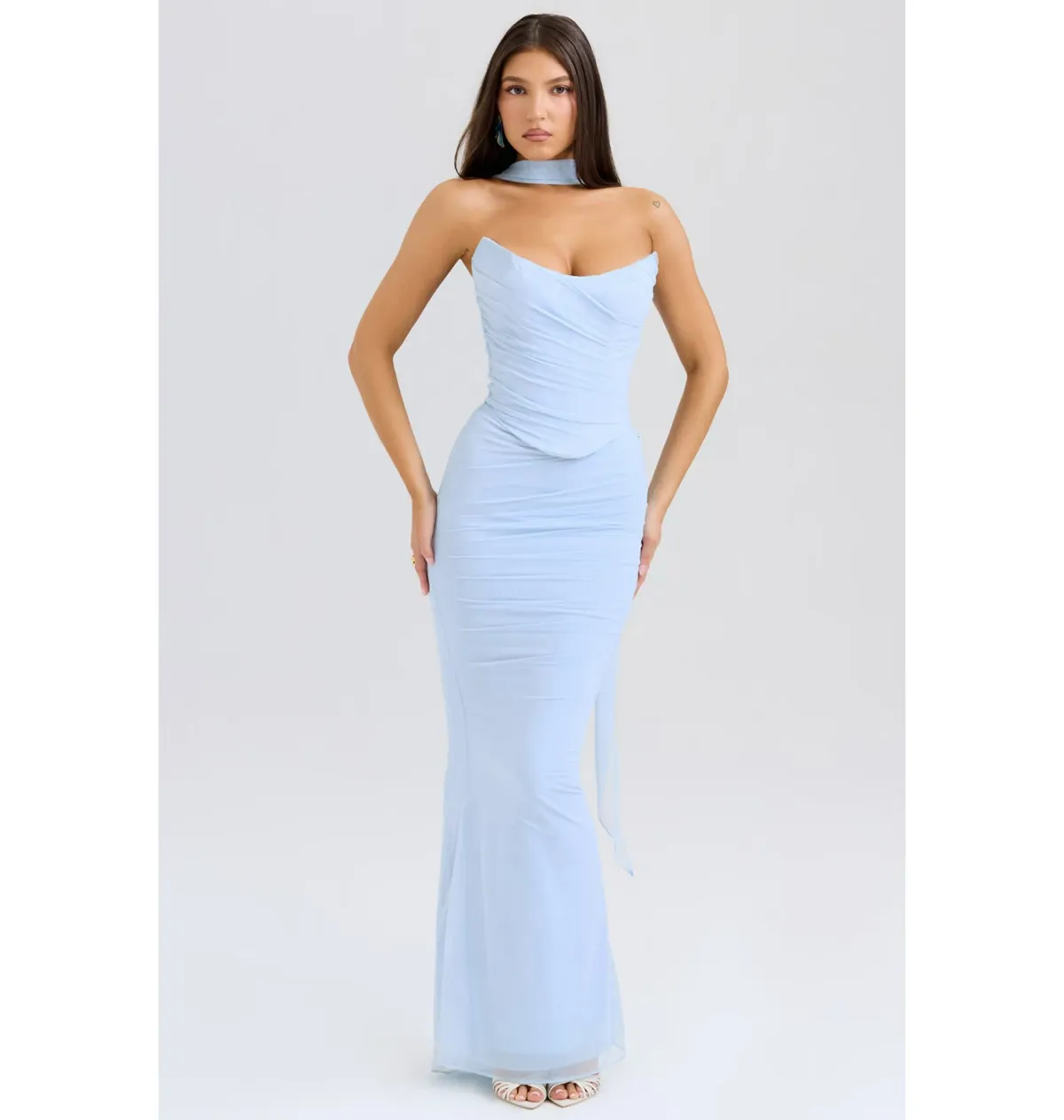 House Of CB Cassidy Fluted Maxi Dress Set Baby Blue Size AU 8 - Image 1